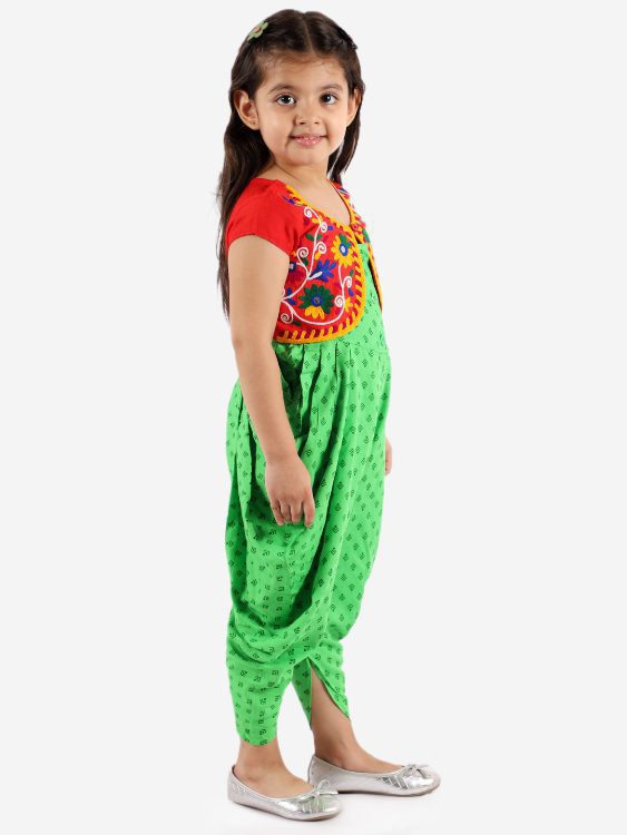 Festive Jumpsuit with Ariwork Jacket - Green & Red