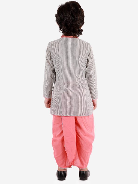 Twisha Strip Print Asymmetric Kurta With Peach Dhoti-Grey