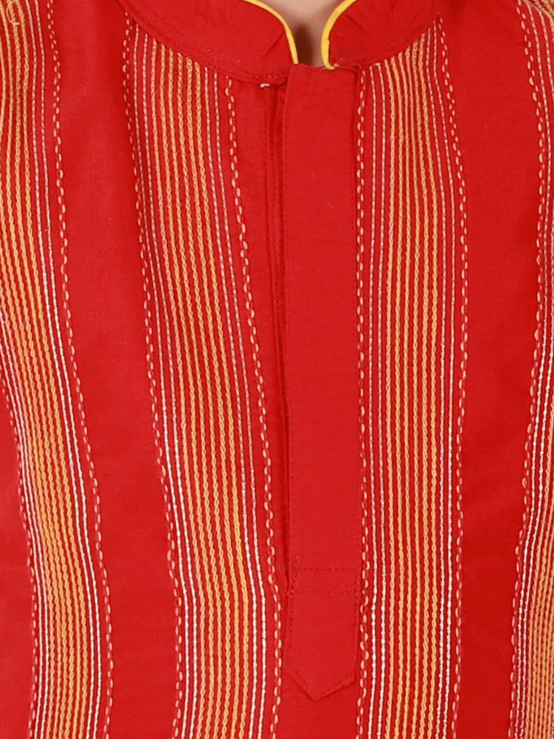 Boys Kurta Dhoti With Threadwork- Red And Yellow
