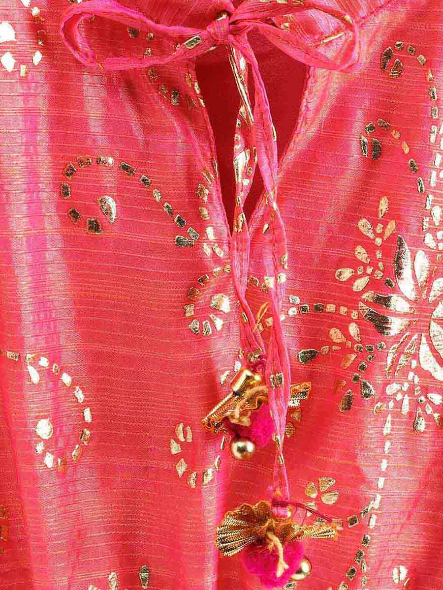 Gold Printed Kaftan Style Kurta & Dhoti - Coral & Green