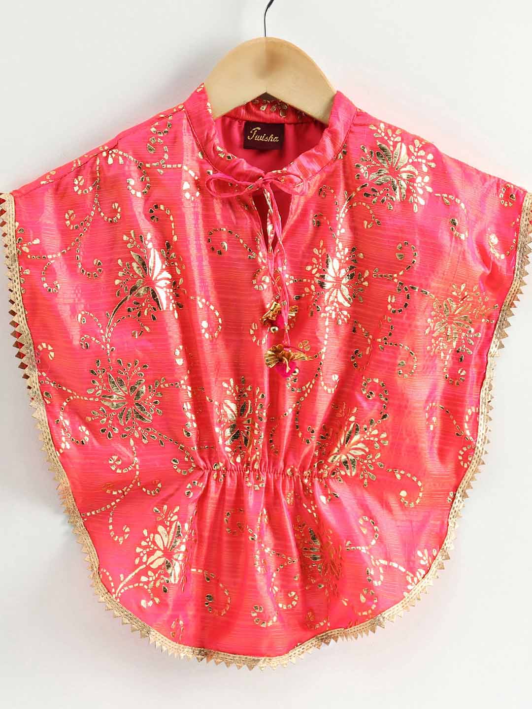 Gold Printed Kaftan Style Kurta & Dhoti - Coral & Green