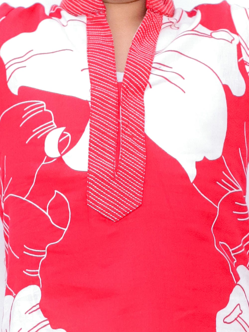 Twisha Boy's Full Sleeves Daisies Print Kurta & Dhoti- Red & White