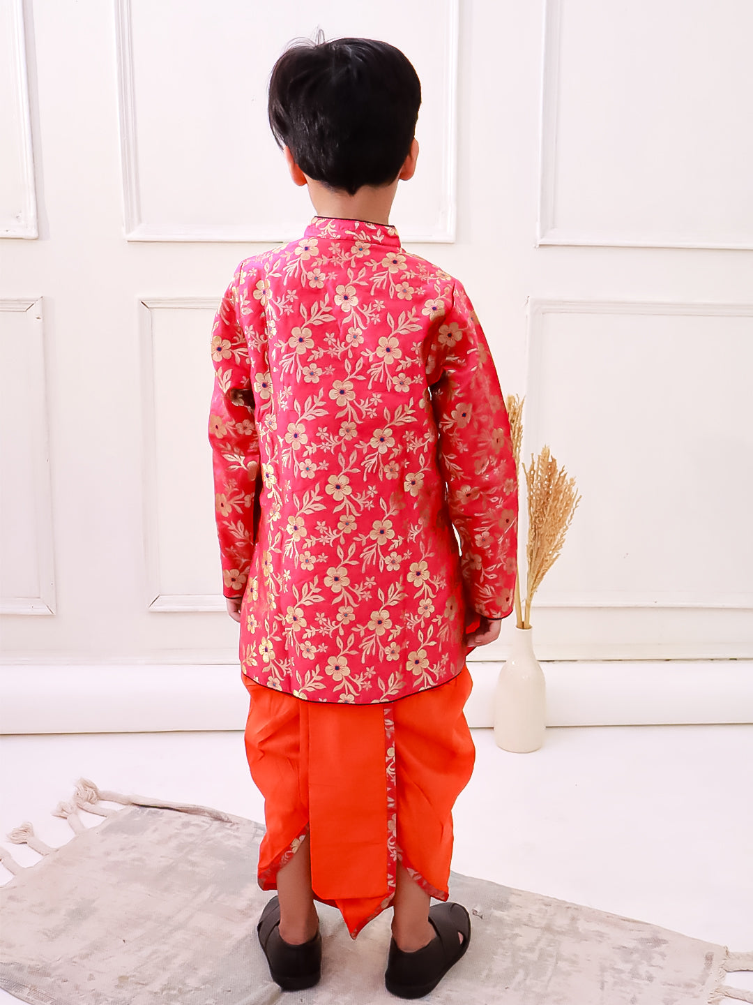 Twisha Brocade Fullsleeves Embellished kurta with Dhoti - Red & Orange