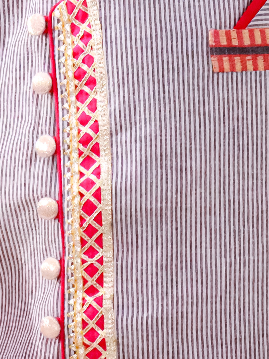 Twisha Cotton Fullsleeves Stripe Design kurta with Dhoti - Grey & Pink