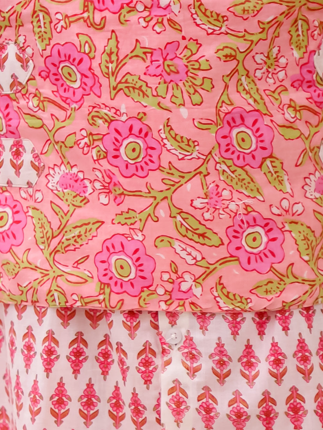Twisha Cotton Sleeveless All over Printed Top with Dhoti - Peach & White