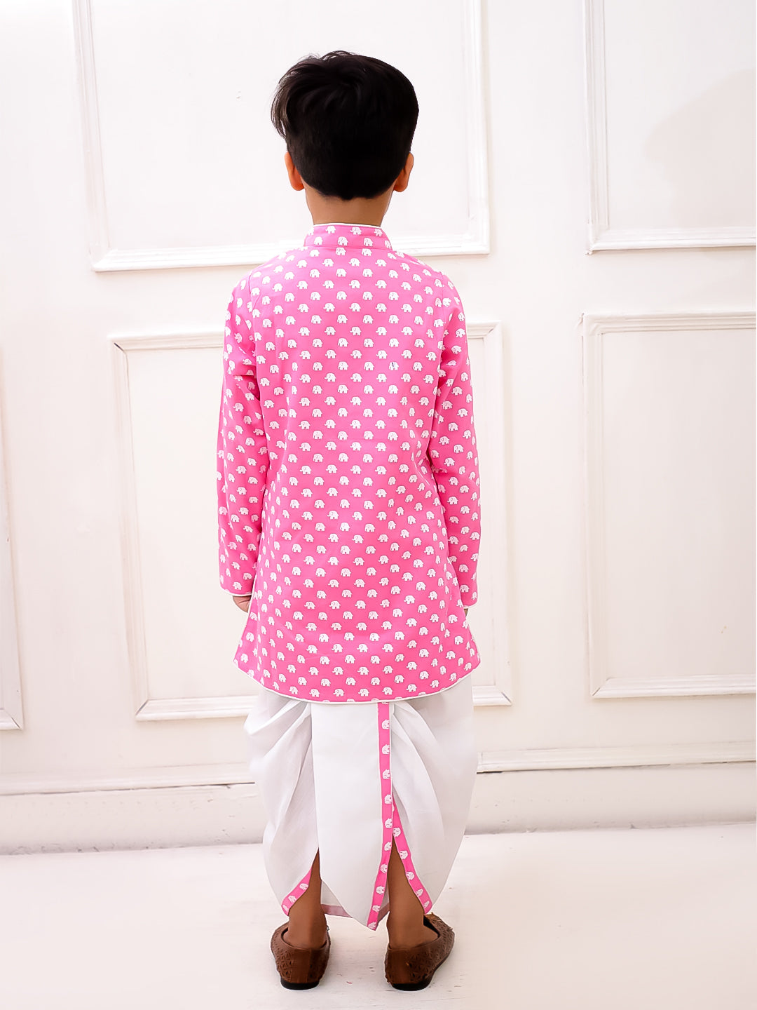 Twisha Cotton Fullsleeves All Over Printed kurta with Dhoti - BabyPink & White
