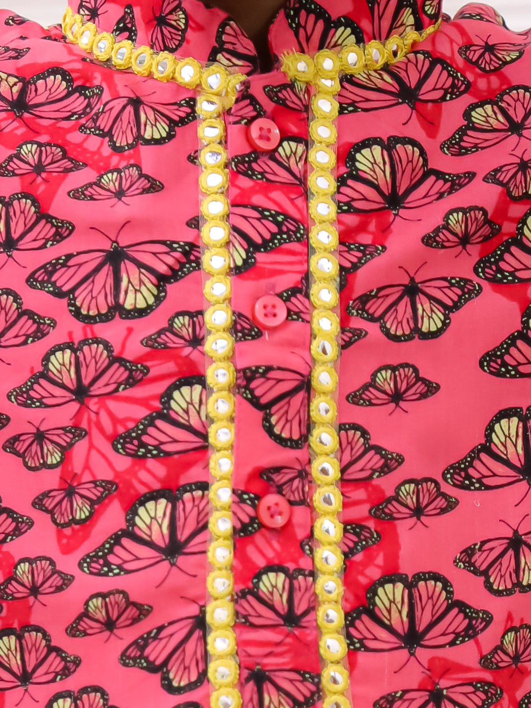 Twisha Rayon Fullsleeves Butterfly Printed kurta with Dhoti - Coral & Yellow