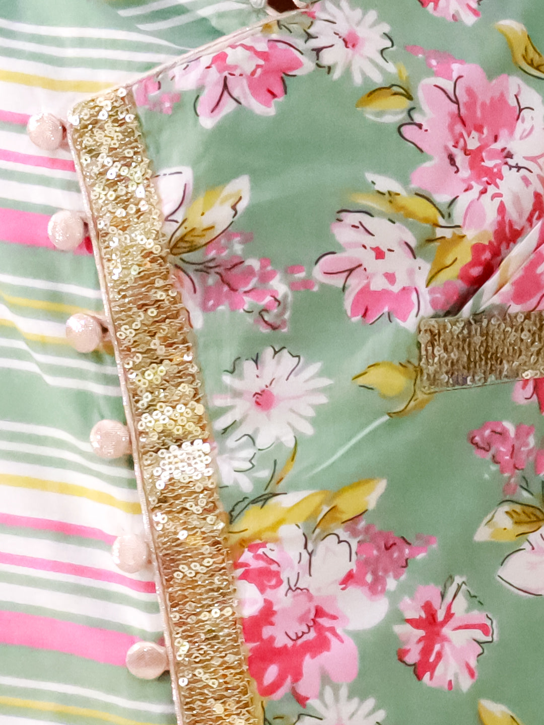 Twisha Cotton Fullsleeves All Over Printed kurta with Dhoti - Olive Green & Pink