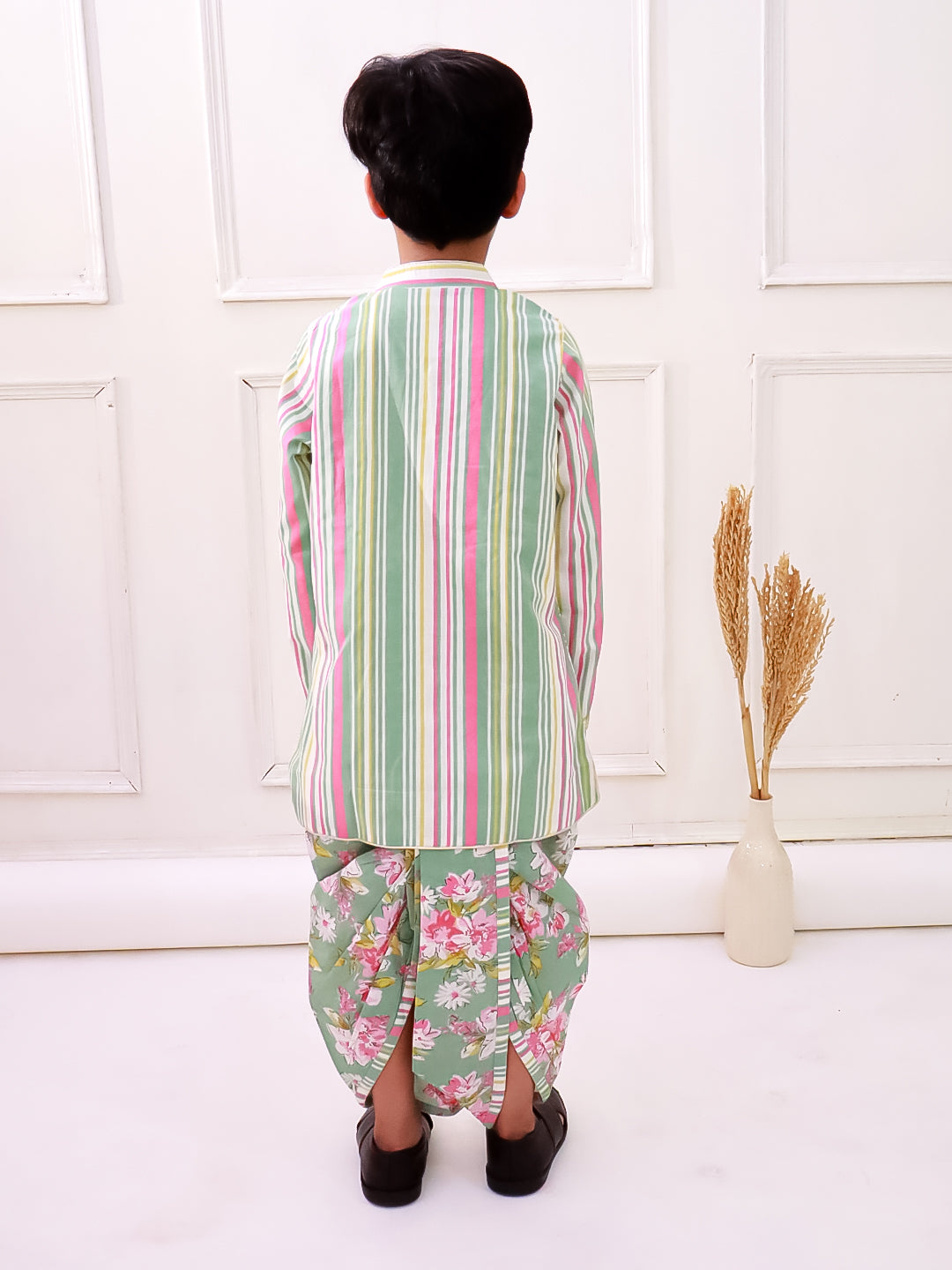Twisha Cotton Fullsleeves All Over Printed kurta with Dhoti - Olive Green & Pink
