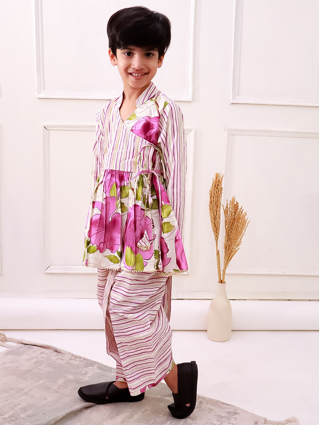 Twisha Cotton Fullsleeves All Over Printed kurta with Dhoti - White & Purple