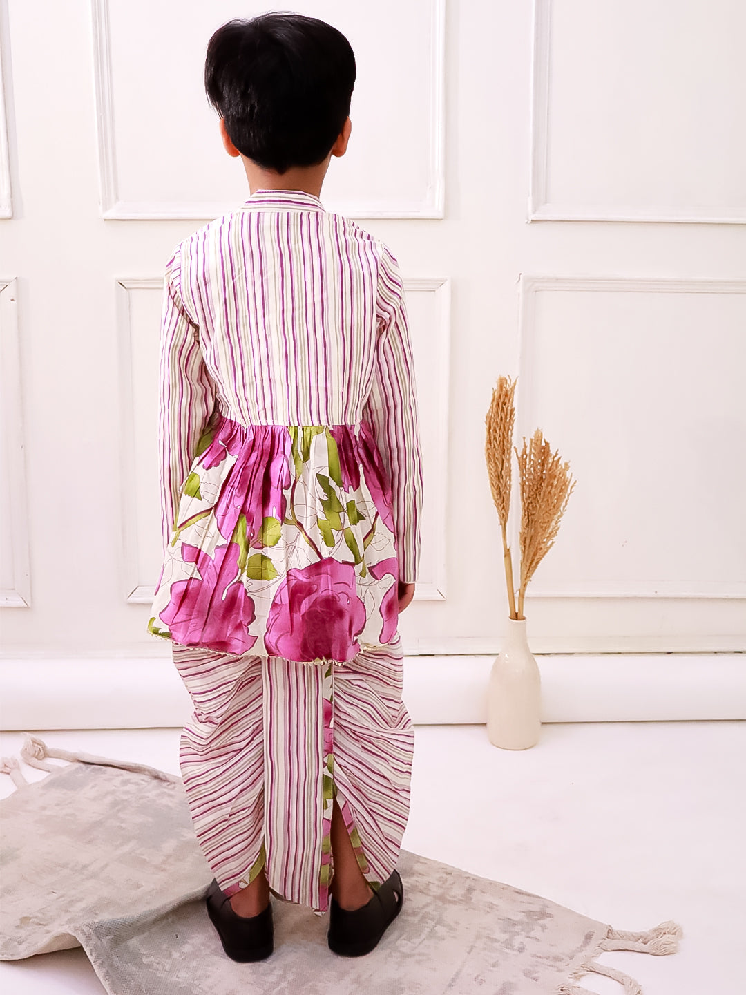 Twisha Cotton Fullsleeves All Over Printed kurta with Dhoti - White & Purple