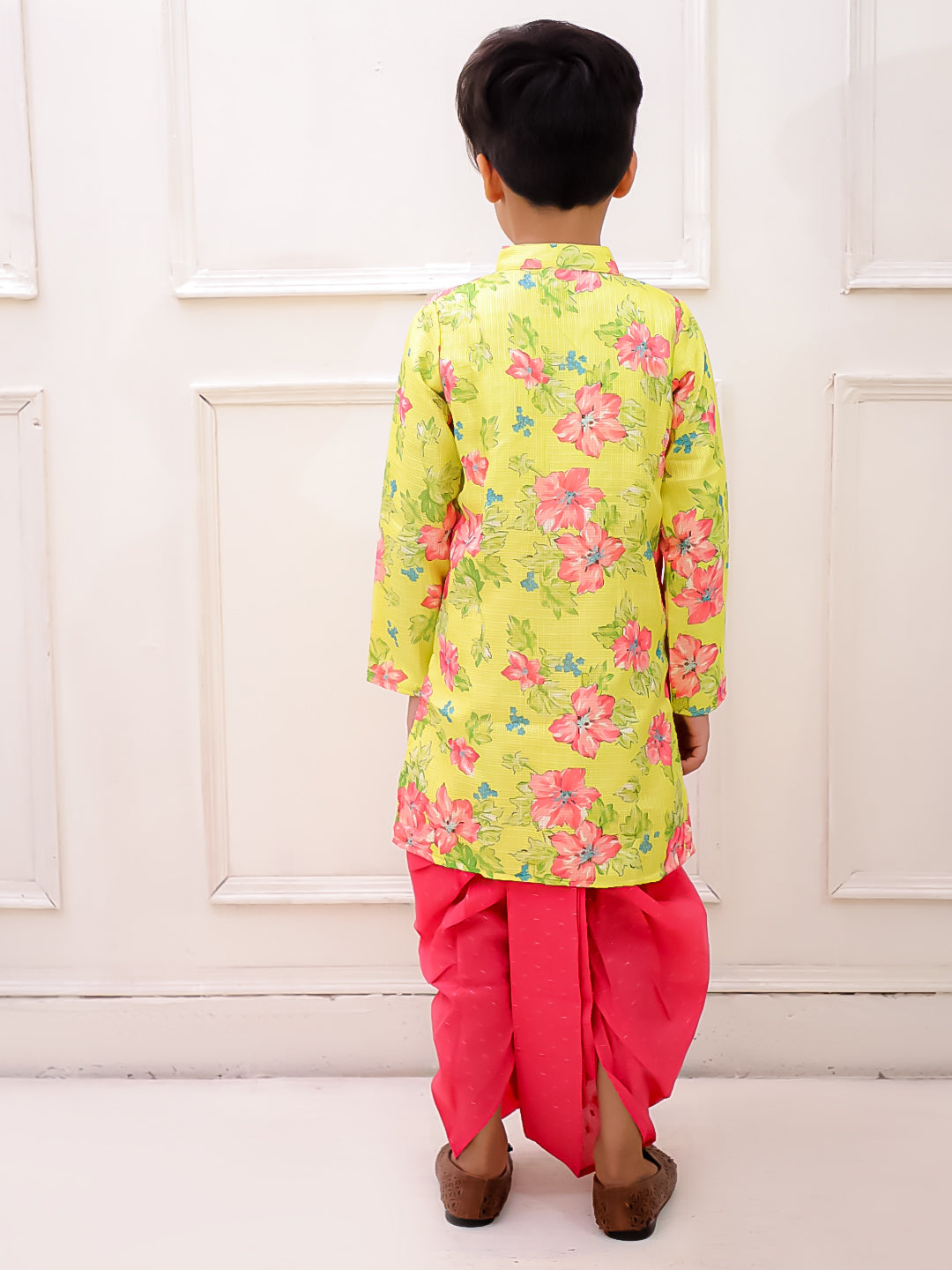 Twisha Fullsleeves Floral Printed kurta with Dhoti - Lemon & Pink