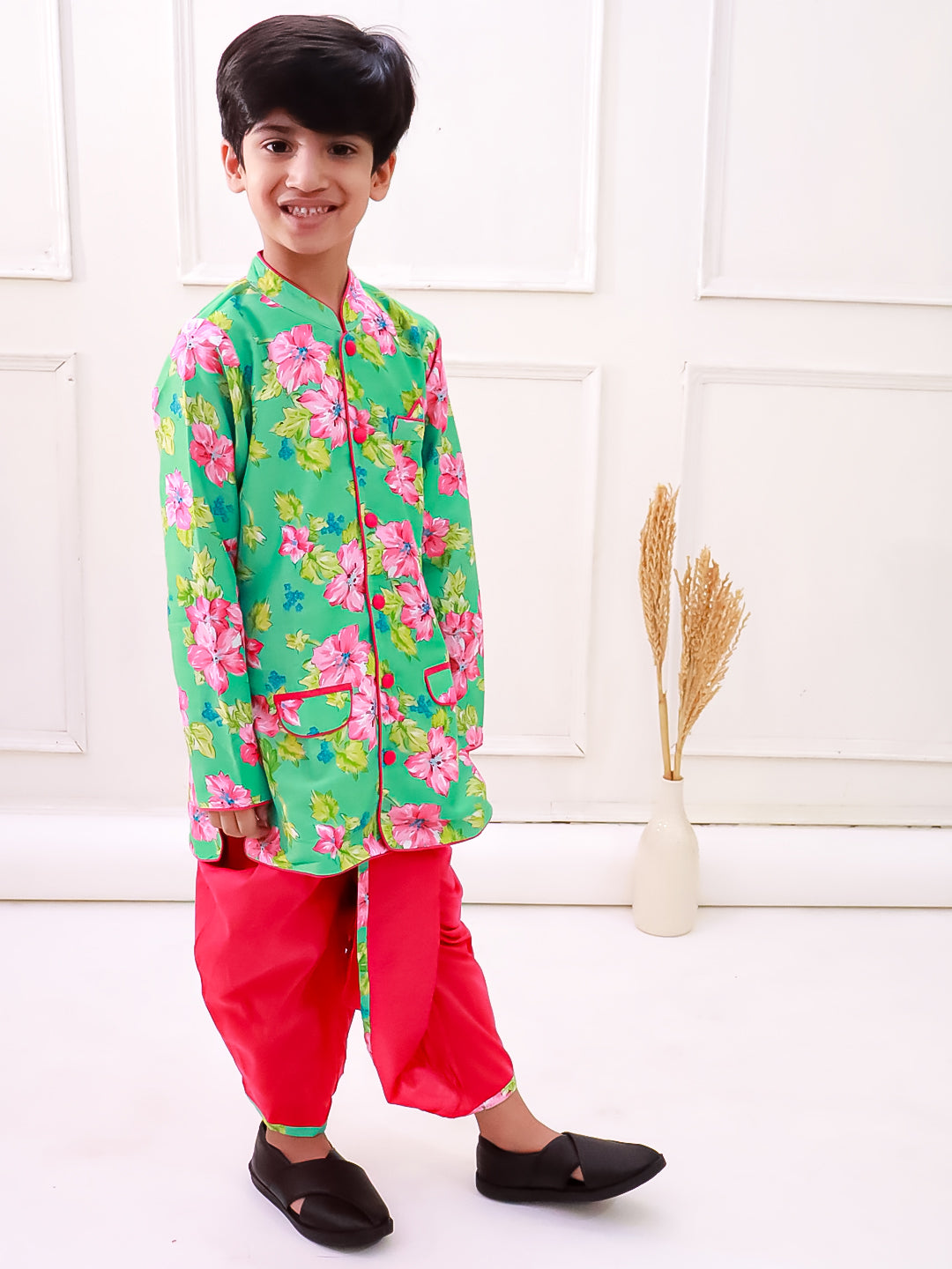 Twisha Fullsleeves Floral Printed kurta with Dhoti - SeaGreen & Pink