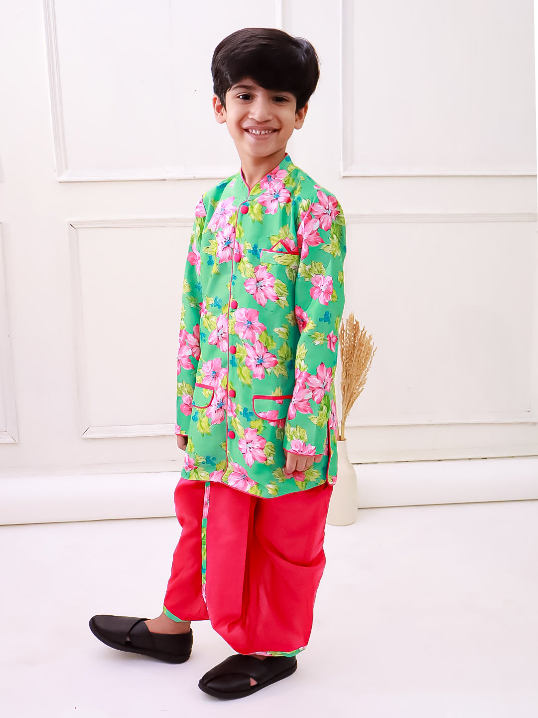 Twisha Fullsleeves Floral Printed kurta with Dhoti - SeaGreen & Pink