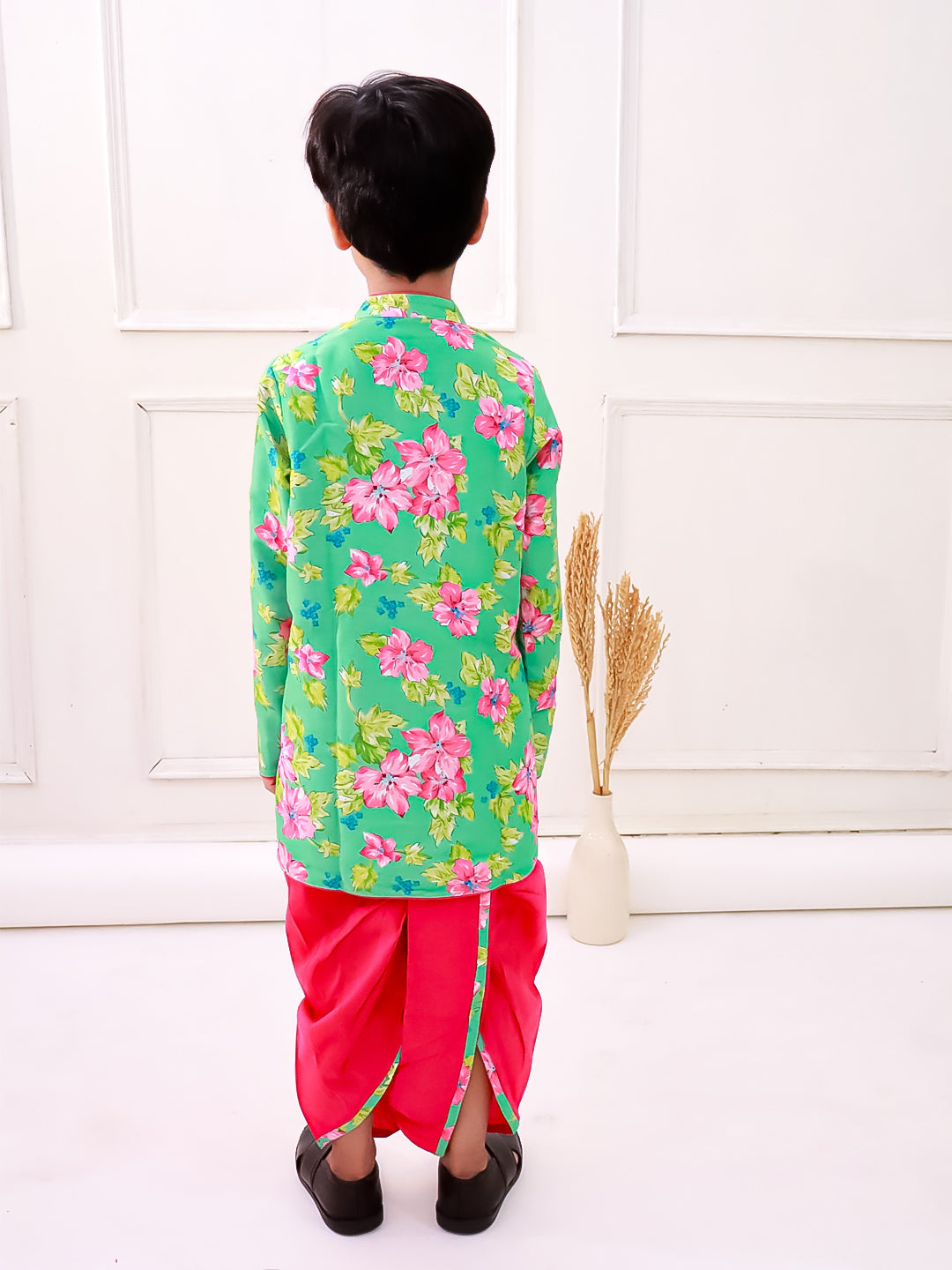 Twisha Fullsleeves Floral Printed kurta with Dhoti - SeaGreen & Pink