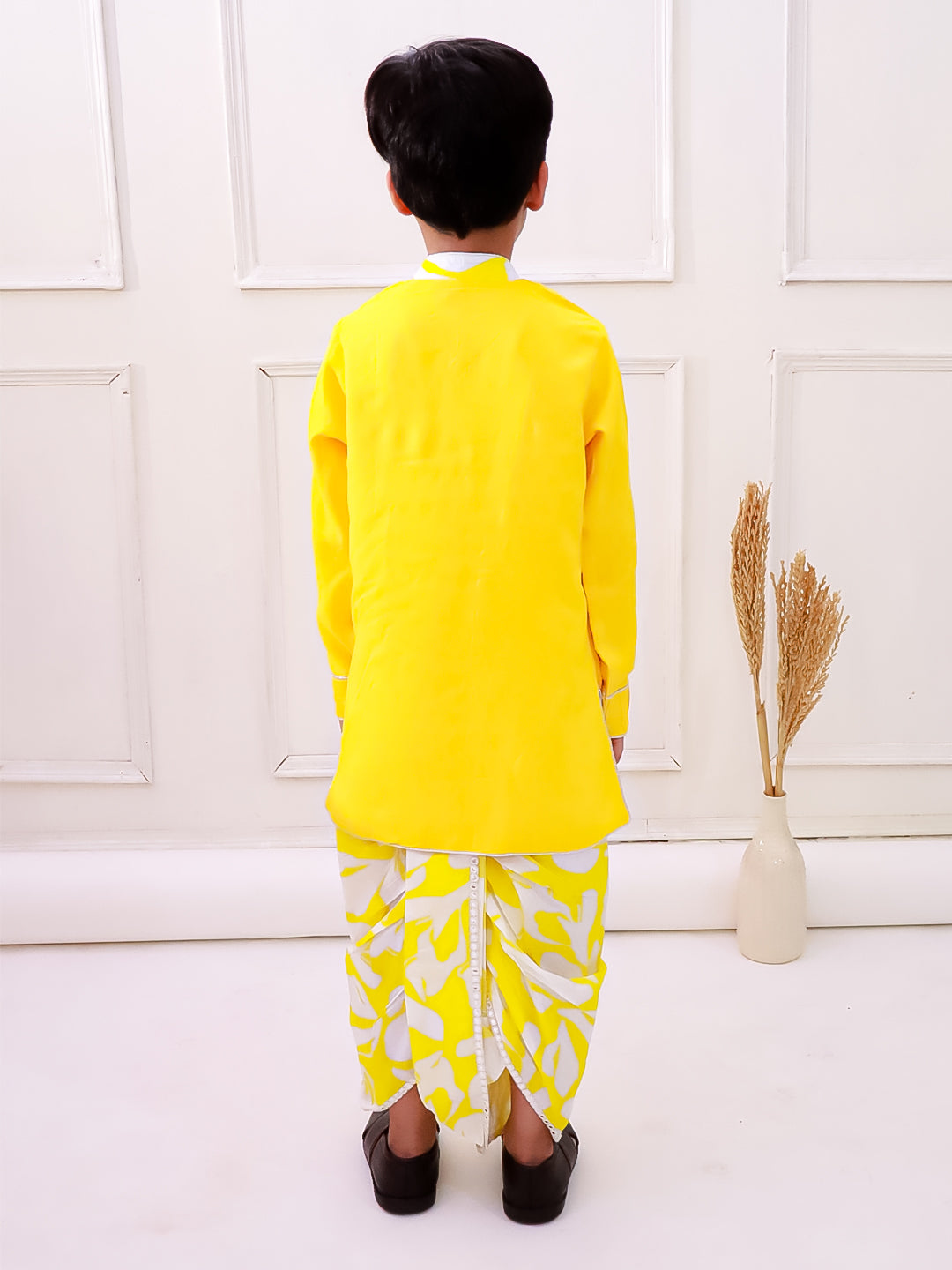 Twisha Cotton Fullsleeves Emblished kurta with Dhoti - Yellow & White