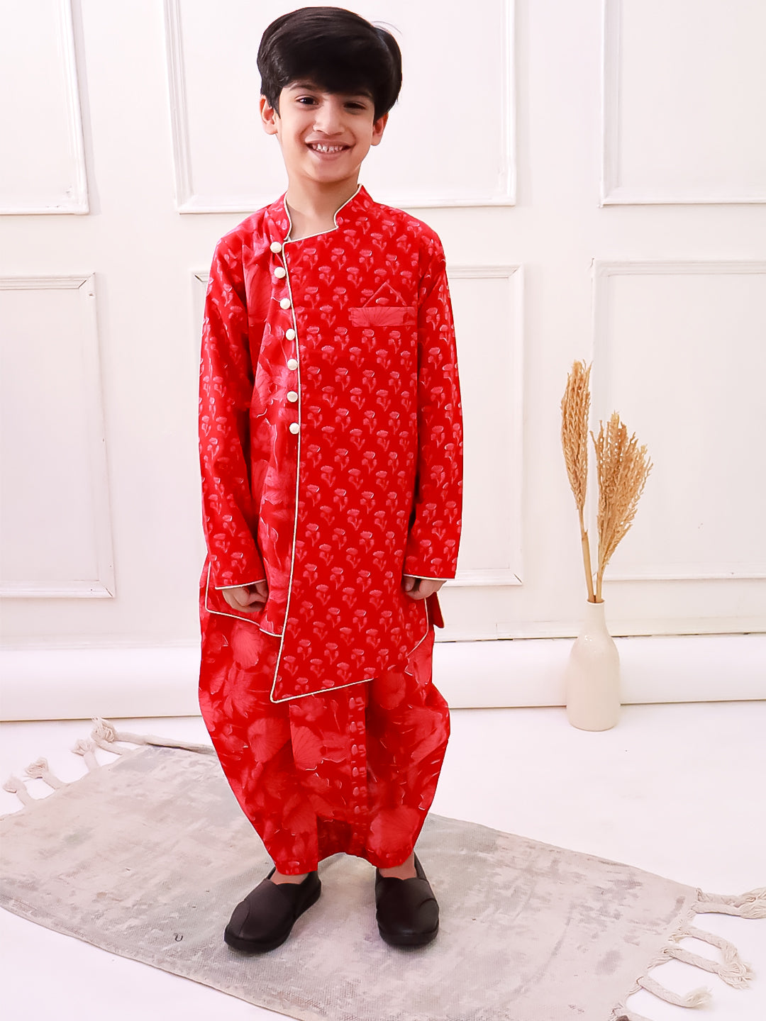 Twisha Cotton Fullsleeves All Over Printed Kurta with Dhoti - Red
