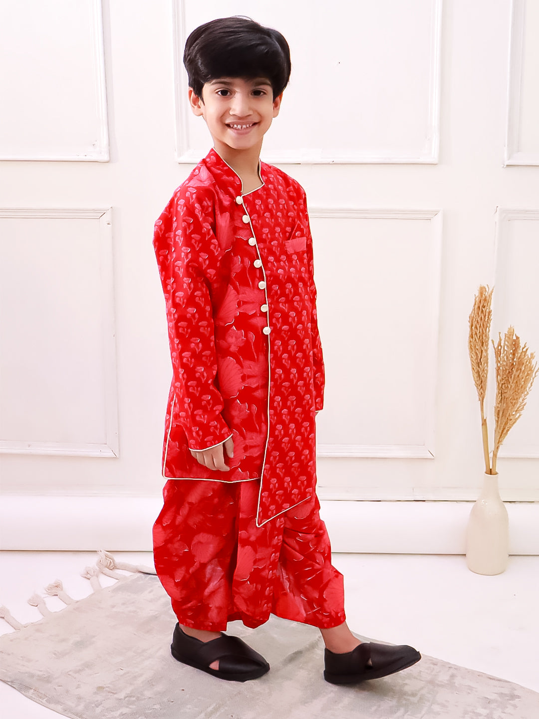 Twisha Cotton Fullsleeves All Over Printed Kurta with Dhoti - Red