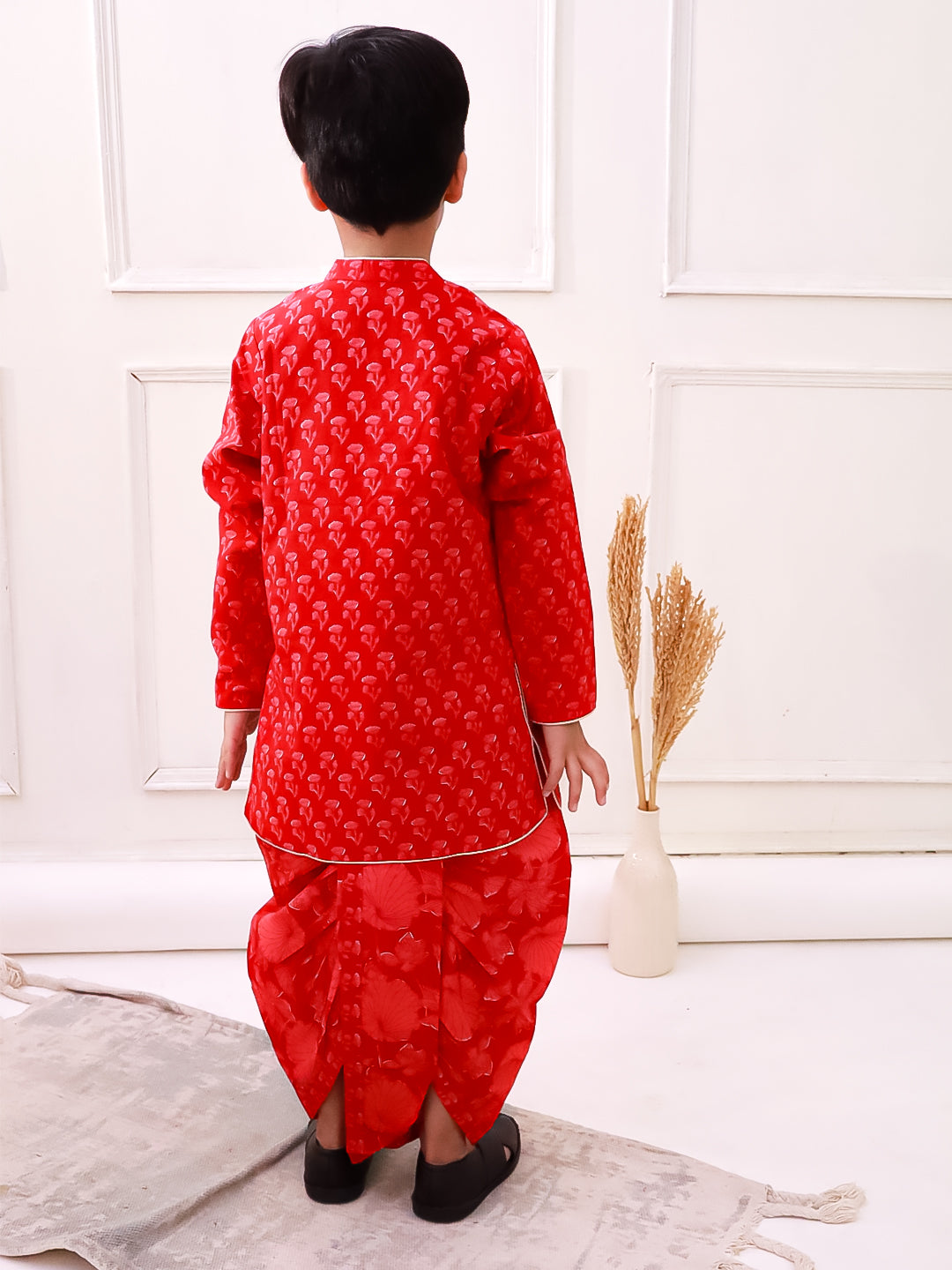 Twisha Cotton Fullsleeves All Over Printed Kurta with Dhoti - Red
