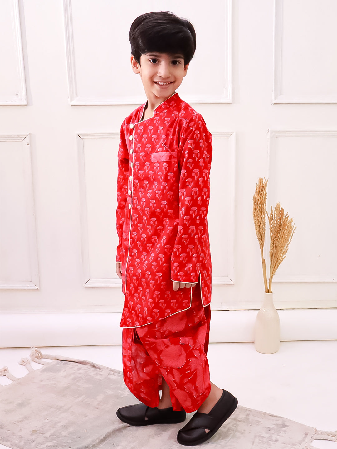 Twisha Cotton Fullsleeves All Over Printed Kurta with Dhoti - Red