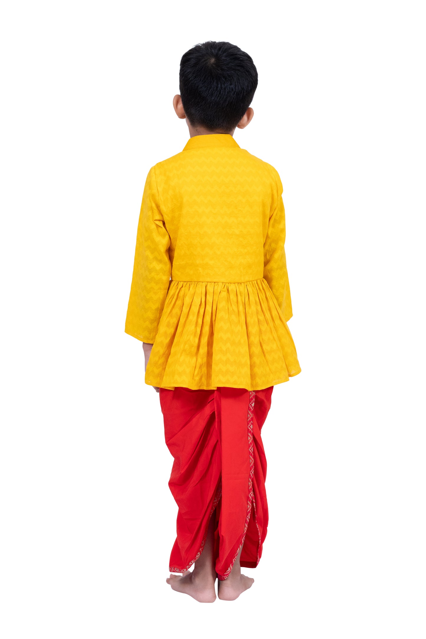 Twisha Cotton 3/4Sleeves Krishna Printed Kurta With Dhoti - Yellow & Red