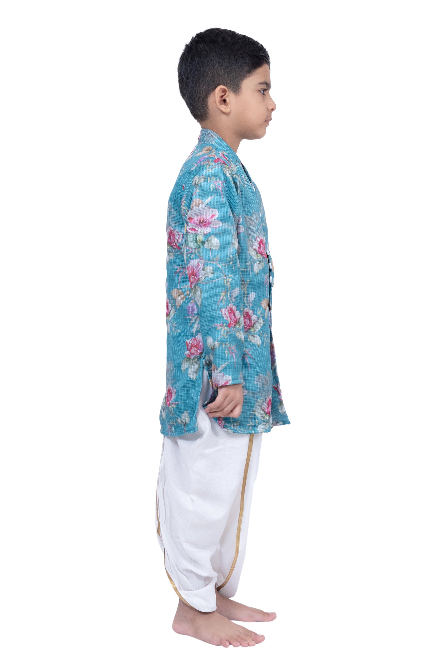 Twisha Fullsleeves Floral Printed Kurta with Dhoti -SeaGreen & White