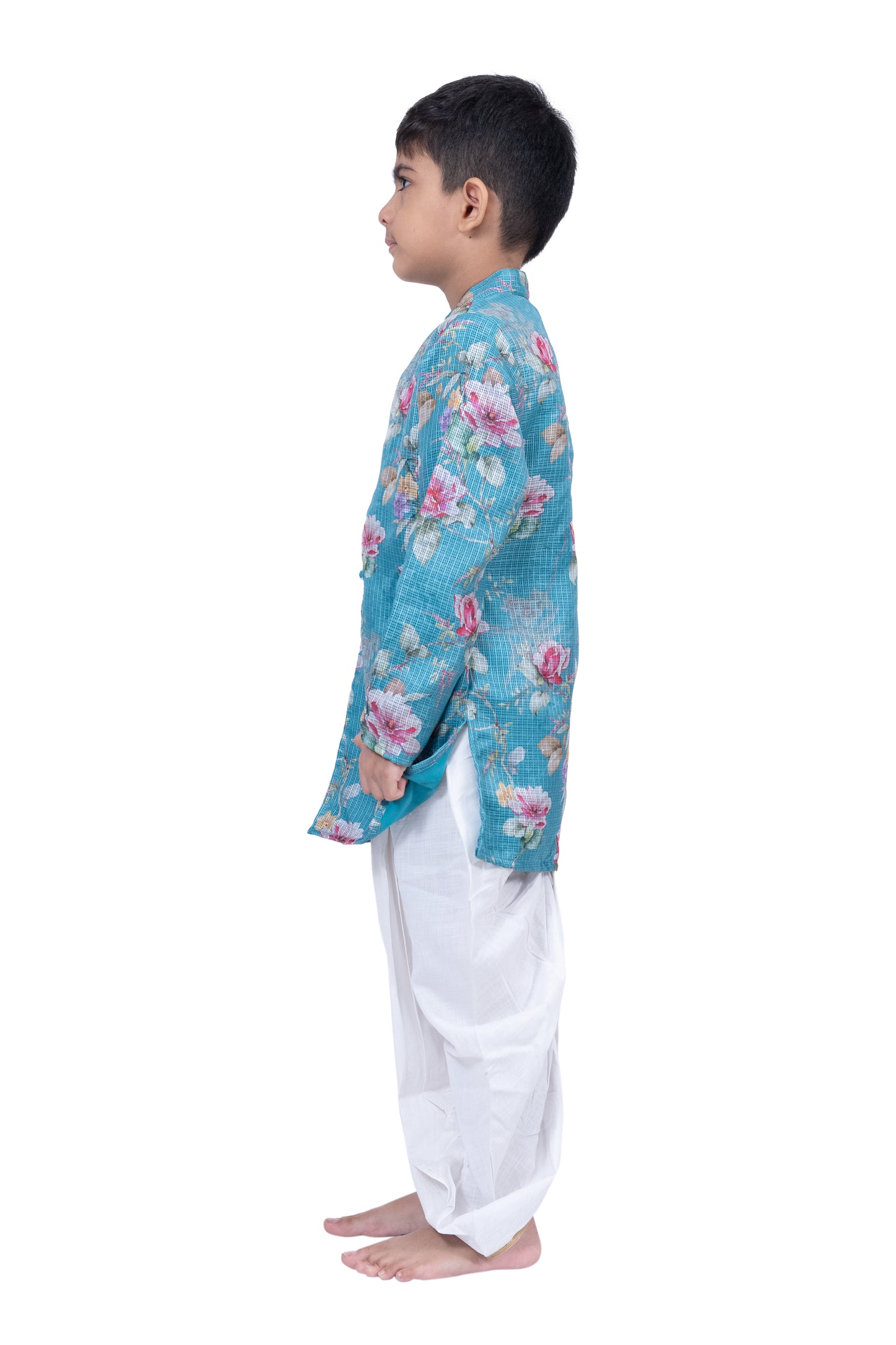 Twisha Fullsleeves Floral Printed Kurta with Dhoti -SeaGreen & White