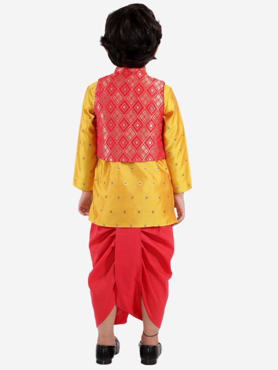 Twisha Boys Festive kurta with brocade Jacket and dhoti-red
