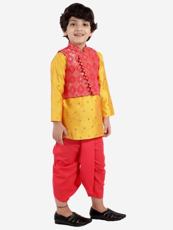 Twisha Boys Festive kurta with brocade Jacket and dhoti-red
