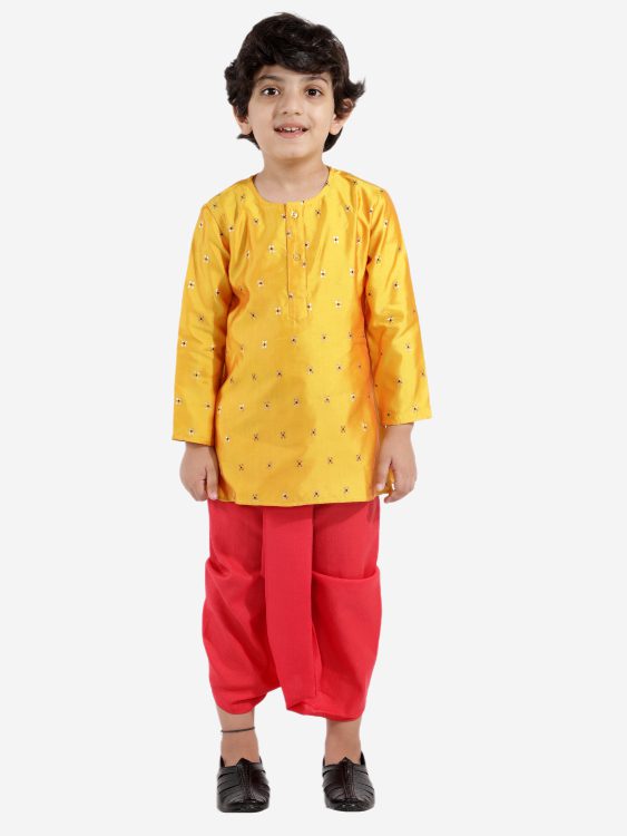 Twisha Boys Festive kurta with brocade Jacket and dhoti-red