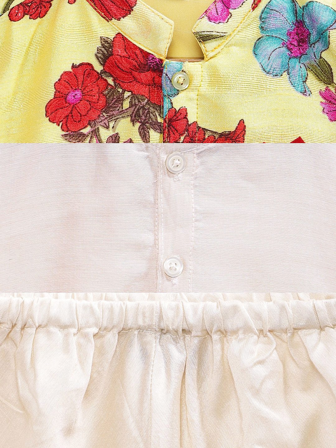 Twisha Boys Solid Kurta & Pyjama With Printed Jacket - Off White & Yellow