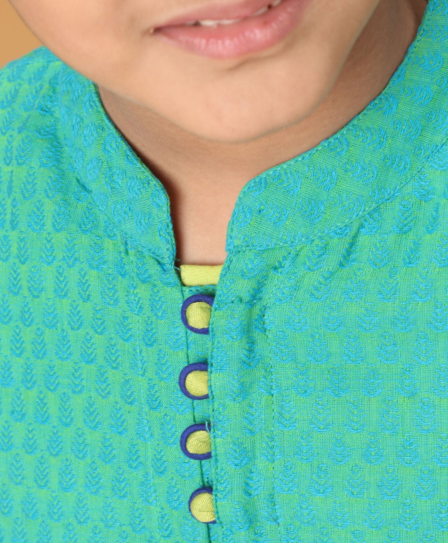 Twisha Boys Solid Kurta & Pyjama With Textured Jacket - Green & Teal