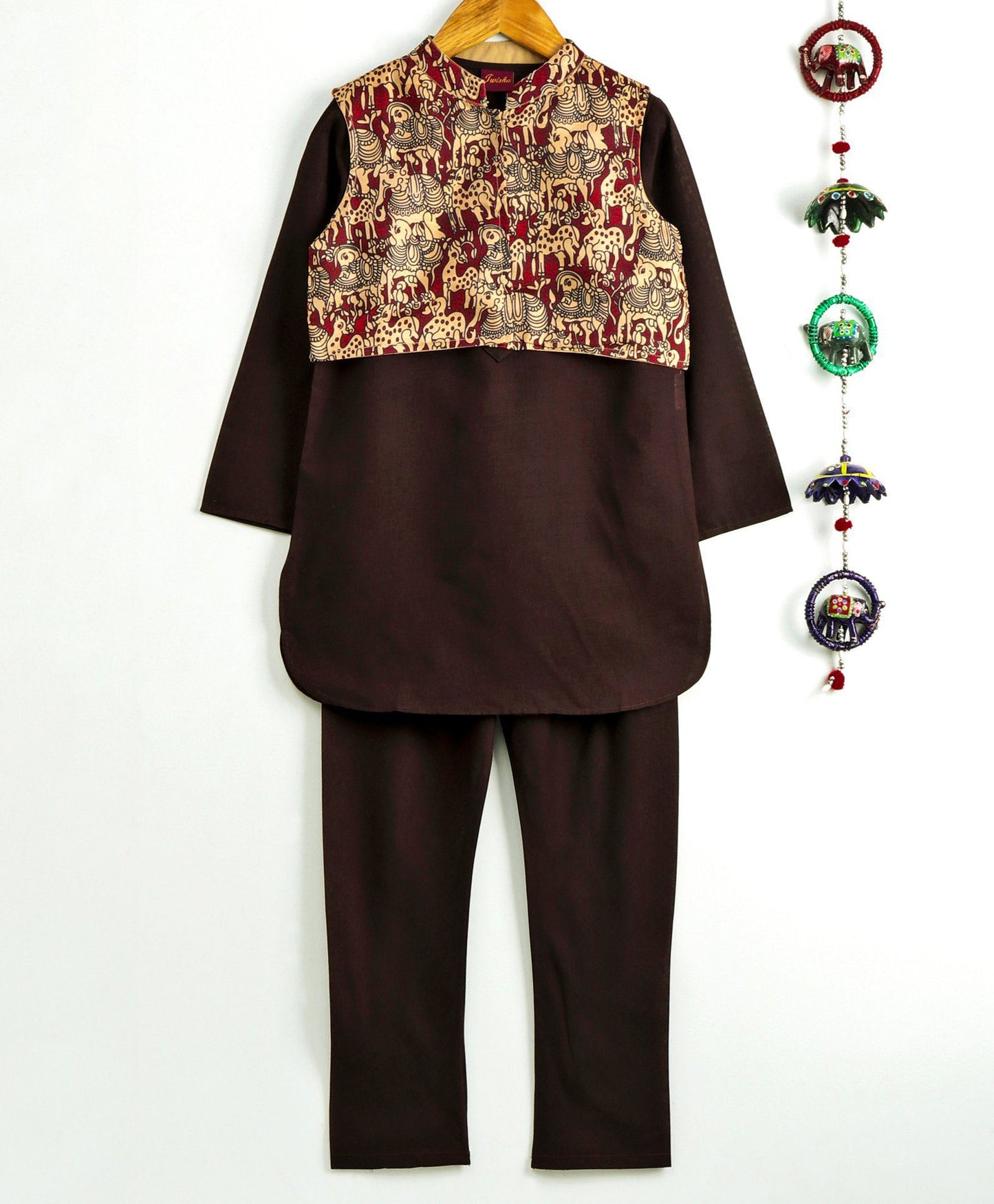 Twisha Boys Solid Kurta & Pyjama With Nehru Jacket- Black