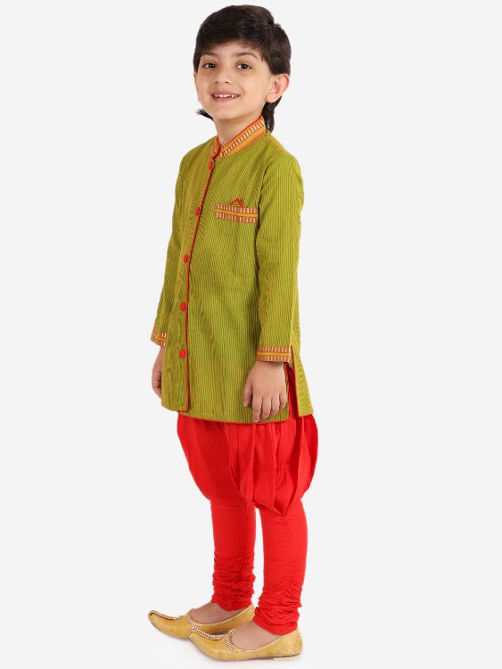 Twisha Boys High Neck Kurta with Pajama Set-White and Black