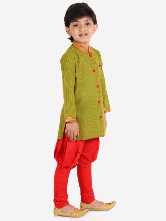 Twisha Boys High Neck Kurta with Pajama Set-White and Black