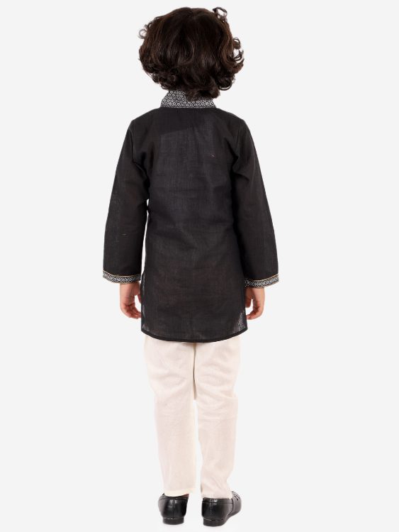 Twisha Boys High Neck Kurta with Payjama Set-Black And White