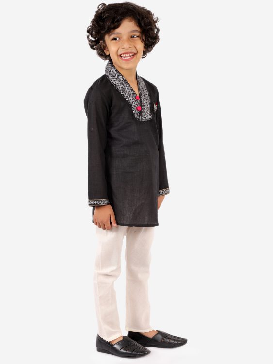 Twisha Boys High Neck Kurta with Payjama Set-Black And White