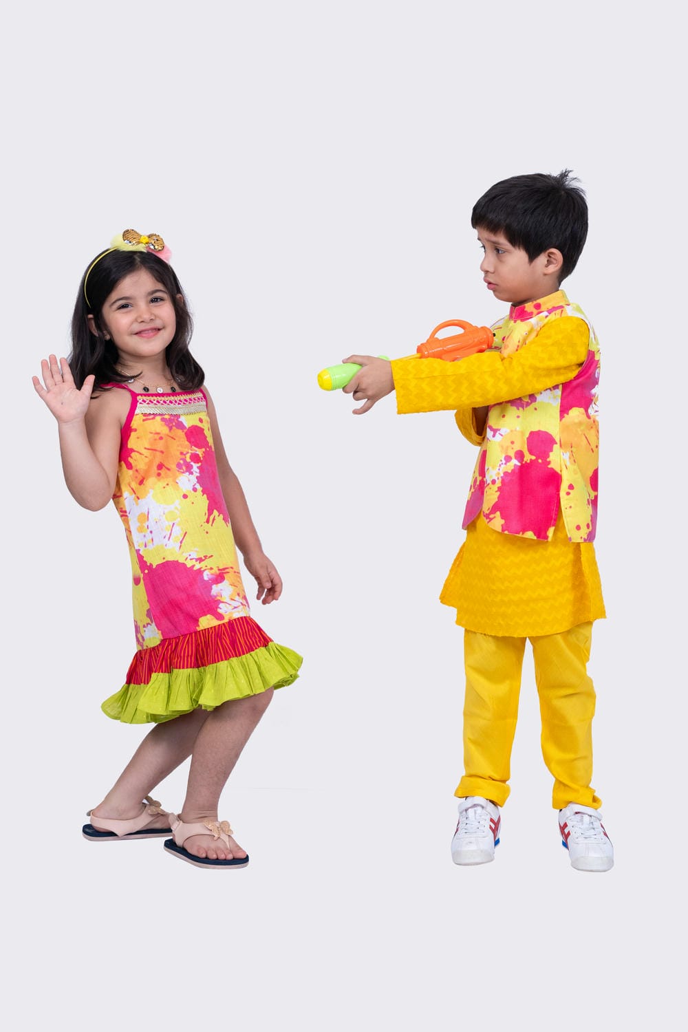 Twisha Boy's Full Sleeves Cotton Jaquard Kurta and Pyjama & Jacket - Multicolour