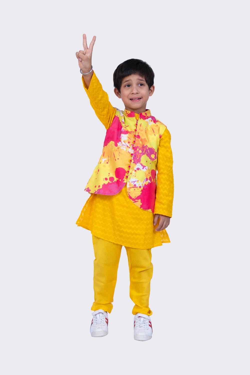 Twisha Boy's Full Sleeves Cotton Jaquard Kurta and Pyjama & Jacket - Multicolour