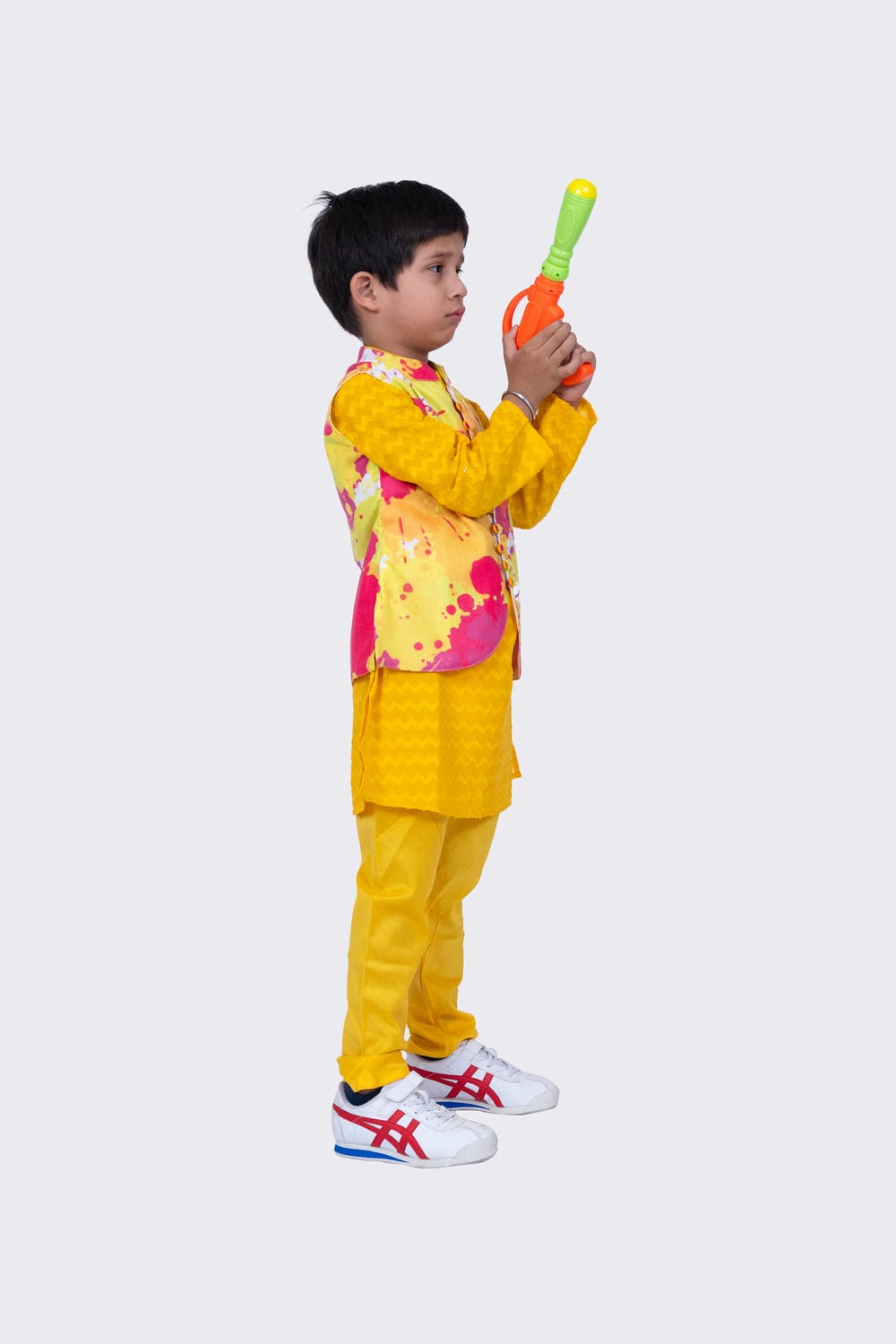 Twisha Boy's Full Sleeves Cotton Jaquard Kurta and Pyjama & Jacket - Multicolour
