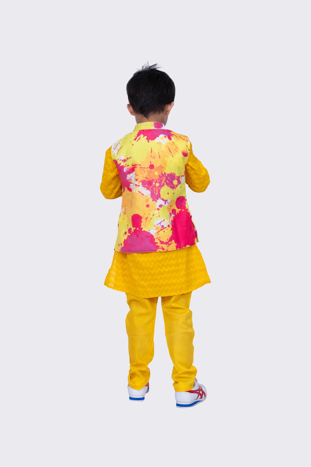 Twisha Boy's Full Sleeves Cotton Jaquard Kurta and Pyjama & Jacket - Multicolour