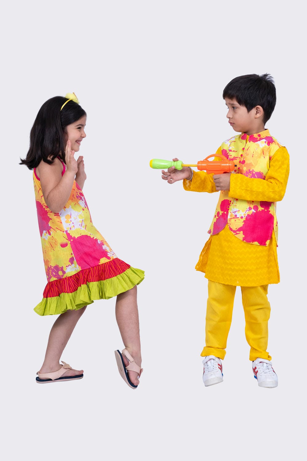 Twisha Boy's Full Sleeves Cotton Jaquard Kurta and Pyjama & Jacket - Multicolour