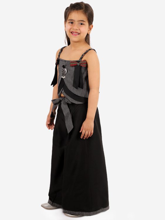 Twisha Girls Striped Layered Chevron design Top with Palazzo Set -Black