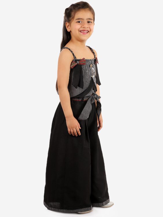 Twisha Girls Striped Layered Chevron design Top with Palazzo Set -Black