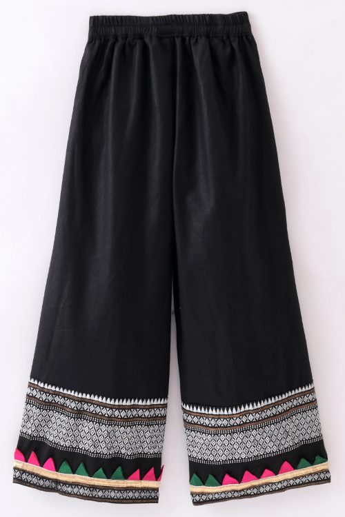 Girls Cotton Printed Top & Palazzo - Pink & Black
