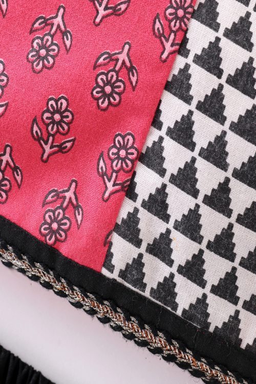 Girls Cotton Printed Top & Palazzo - Pink & Black
