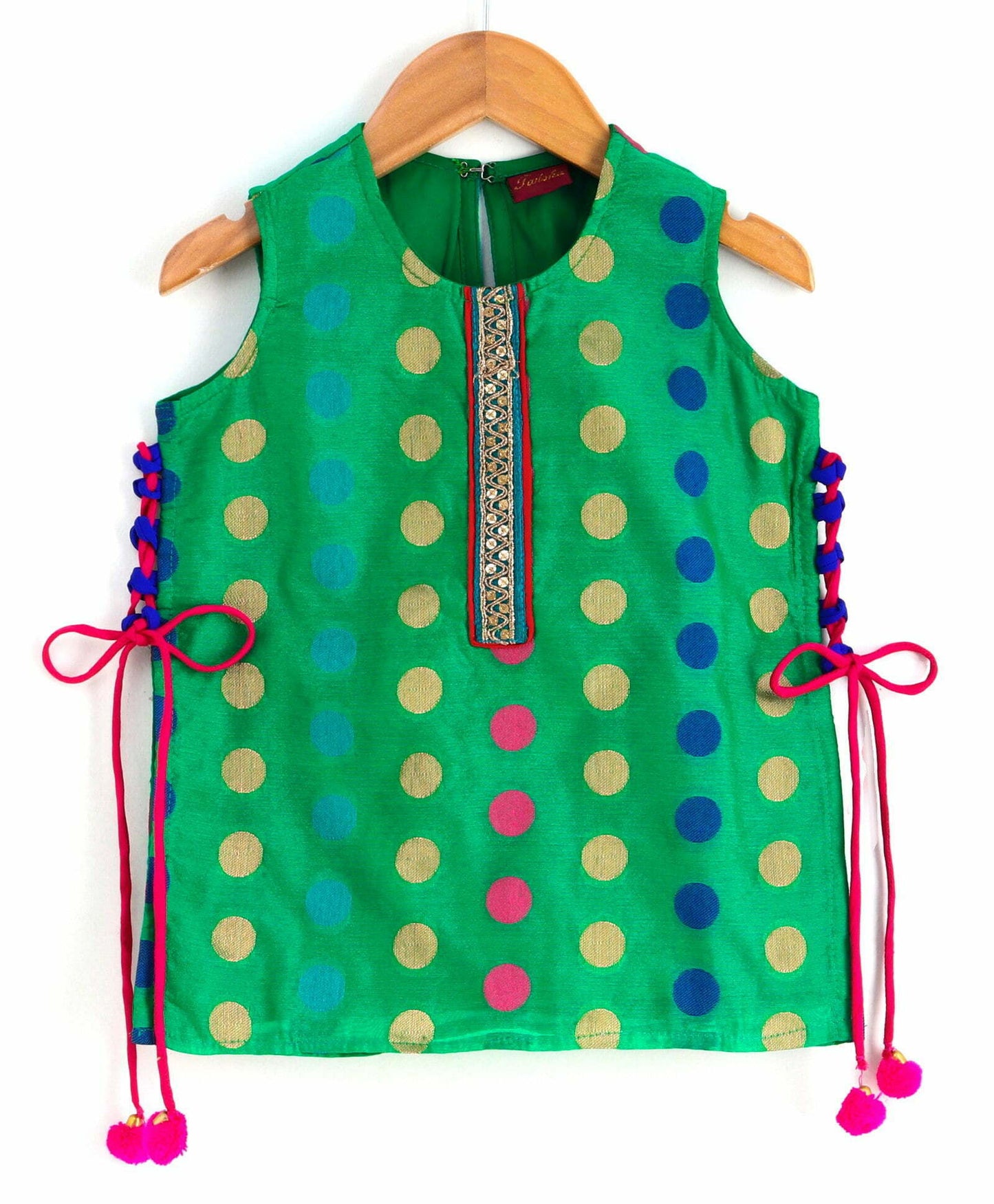 Sleeveles Kurta With Side Knot With Palazzo - Green & Orange