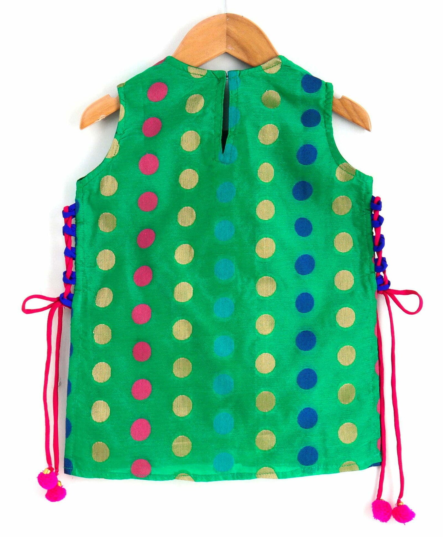 Sleeveles Kurta With Side Knot With Palazzo - Green & Orange