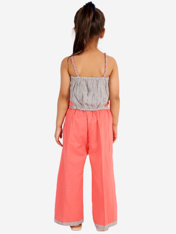 Twisha Stylish Striped Print Top And Palazzo- Grey & Peach