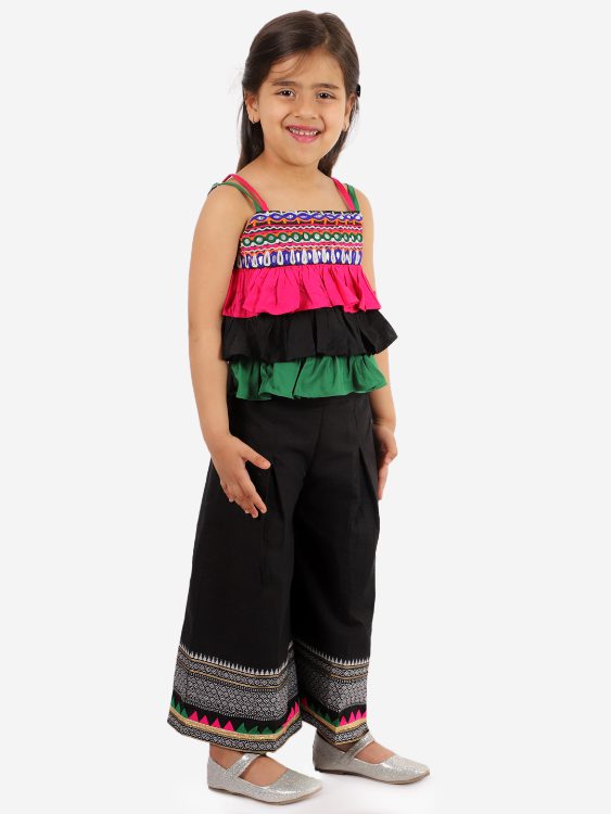 Twisha Girls mirrorwork Frilled Peplum and Palazzo Set -Black